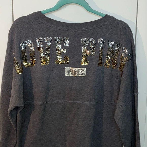 PINK Victoria's Secret Tops - NEW PINK Long sleeve gray crewneck sweater with ombre sequins on back